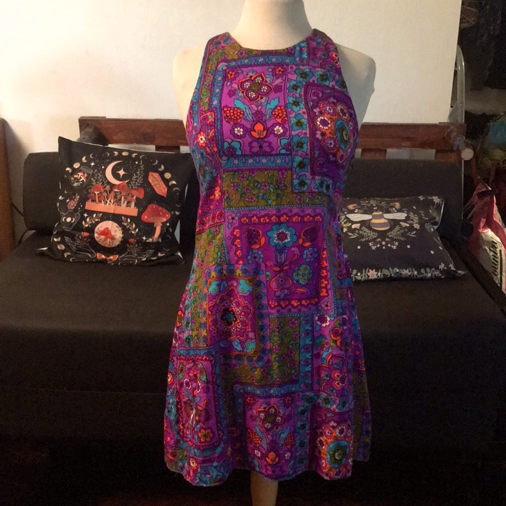 Vibrant vintage floral dress.